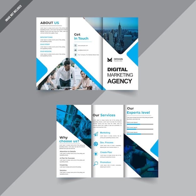 Vettore layout di progettazione brochure a tre ante con accento blu