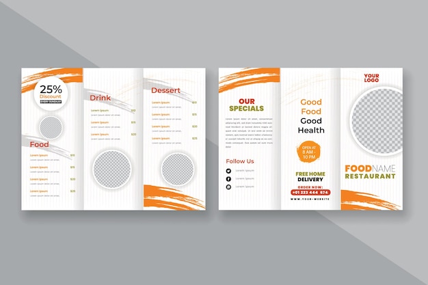 Trifold brochure design with a circle Restaurant template for trifold brochure or flyer