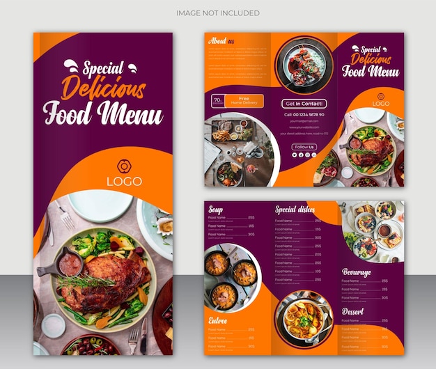trifold brochure food menu design template