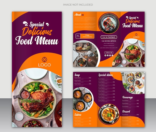 Trifold brochure food menu design template