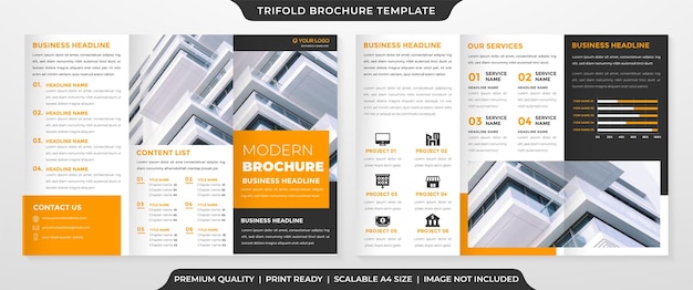 trifold brochure template design with modern style and minimalist layout concept