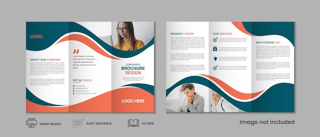 Modello di brochure a tre ante pagina di copertina a tre pieghe design di sfondo per brochure a tre pieghe con mockup