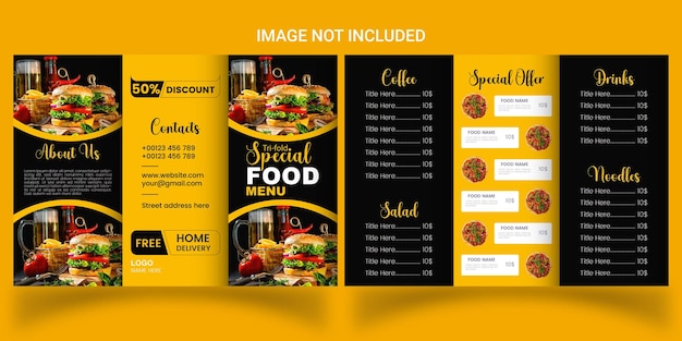 Vector trifold food menu brochure for restaurant