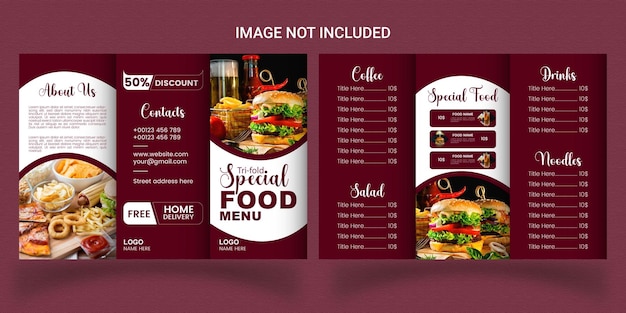 Vector trifold food menu brochure template