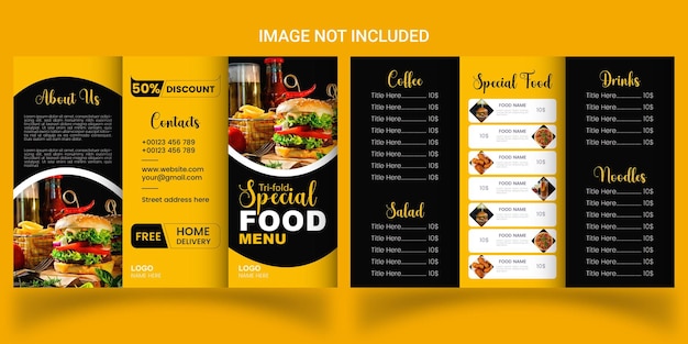 Vector trifold food menu brochure