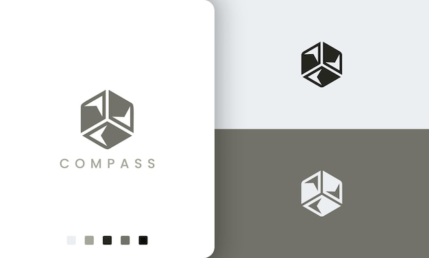 Trip or adventure logo with a simple and modern compass hexagon vector shape