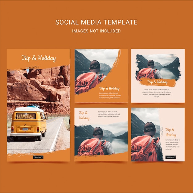 Vector trip and holiday vacation. traveler social media template with orange color