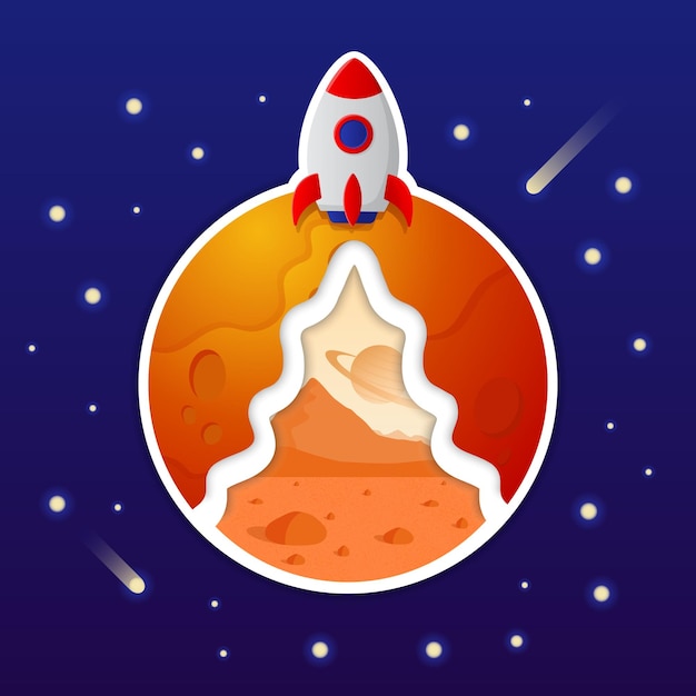 Trip to mars. Mars landscape. Vector design.