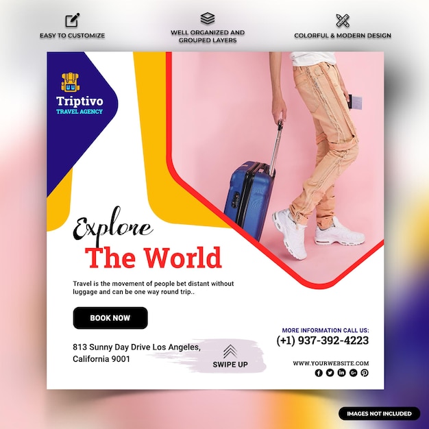 Viaggio e viaggio instagram social media post modello di banner web vettore premium