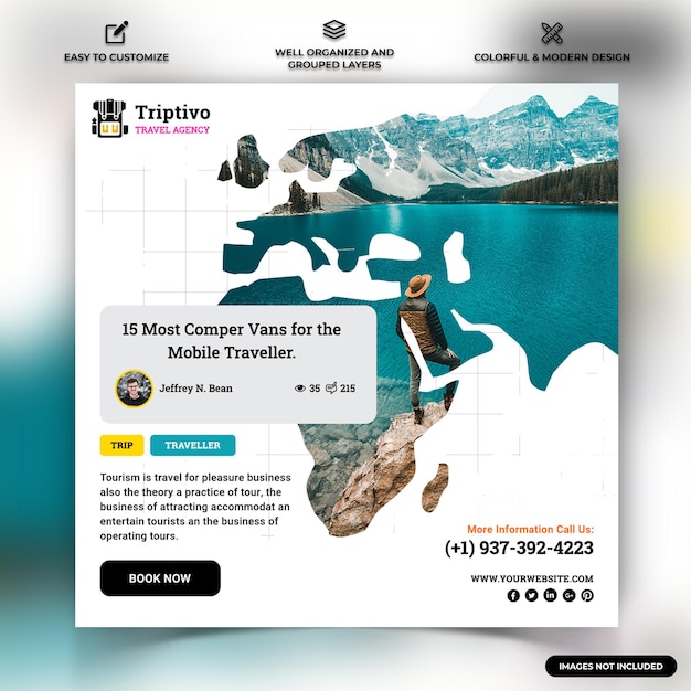 trip and travel social media instagram post template