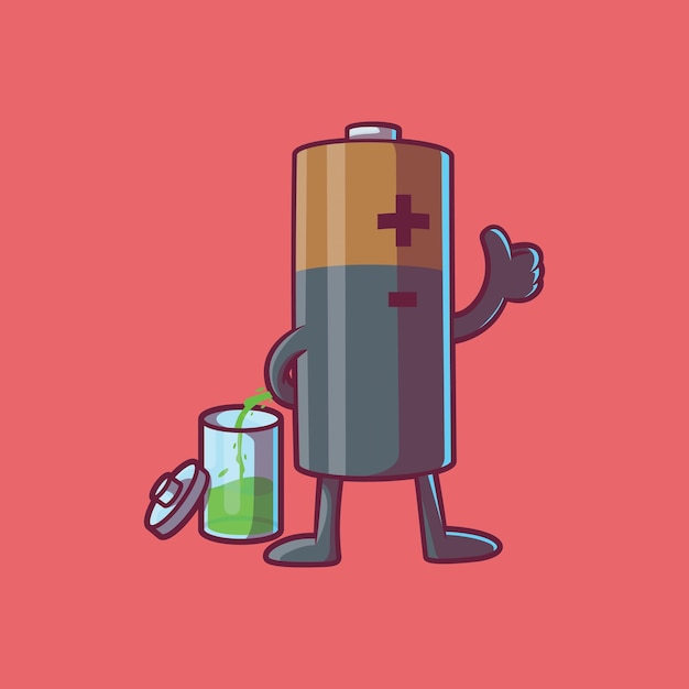 Triple A battery character filling up a battery vector illustration Tech energy design concept