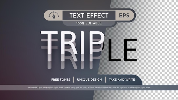 Vector triple editable text effect font style