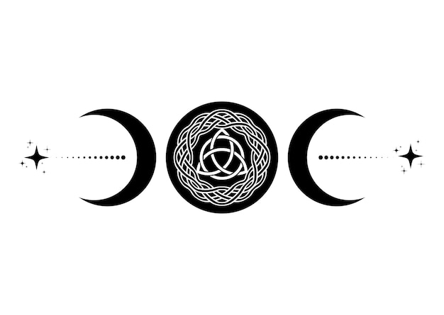 Triple Moon Religieus Wicca-teken. Wicca Triquetra-logo Neopaganisme-symbool, Keltisch knooplogo