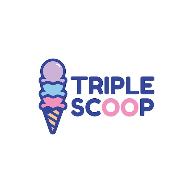 트리플 스쿱 아이스크림 콘 로고 디자인 서식 파일