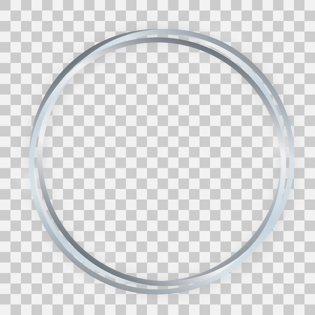 Triple silver shiny circle frame with glowing effects and shadows on transparent background. vector illustration