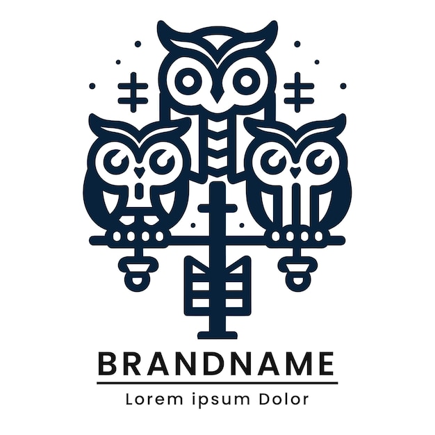 Triplet uilen geplaatst logo ontwerp met geplaatst uil vector met elegante stijl
