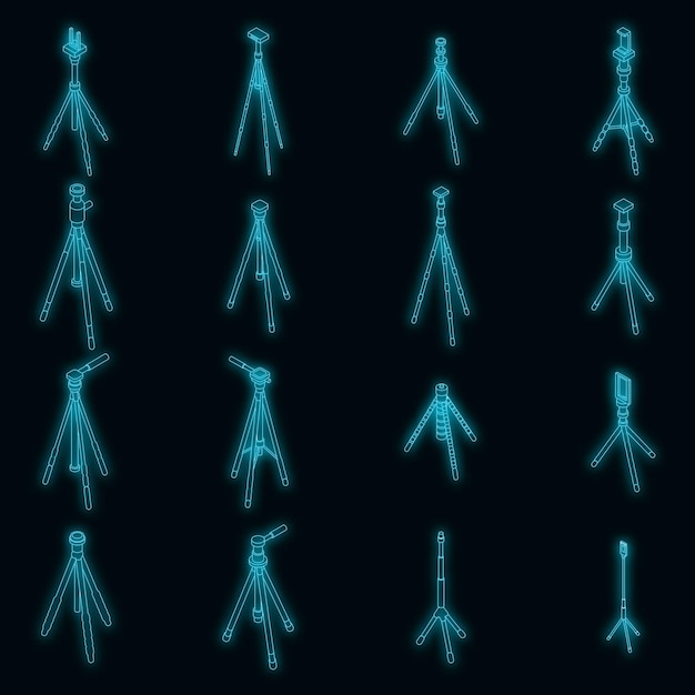 Tripod icons set vector neon