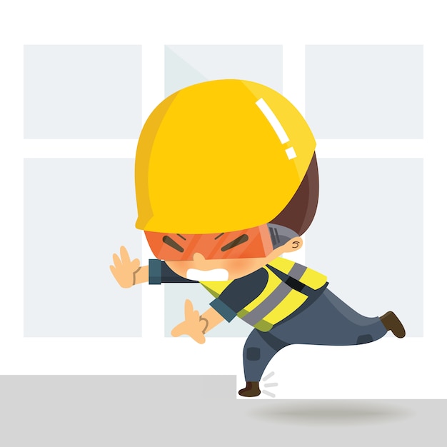 Tripping hazards, character constructor worker in various situations.   illustration, concept : safety and accident, industrial safety.