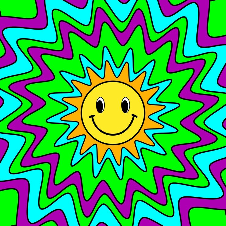 Vector trippy acid rave smile psychedelische achtergrond met trippy smile vibes y2k