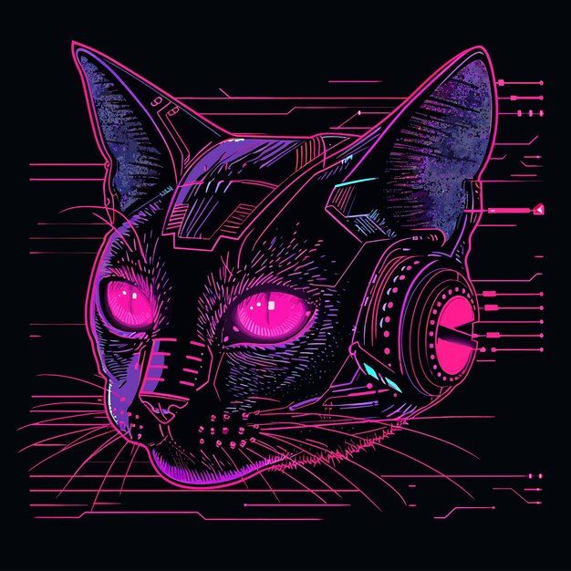 Вектор Дизайн футболки с триповым котом