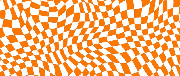 Trippy checkerboard background Orange retro psychedelic checkered wallpaper Wavy groovy chessboard