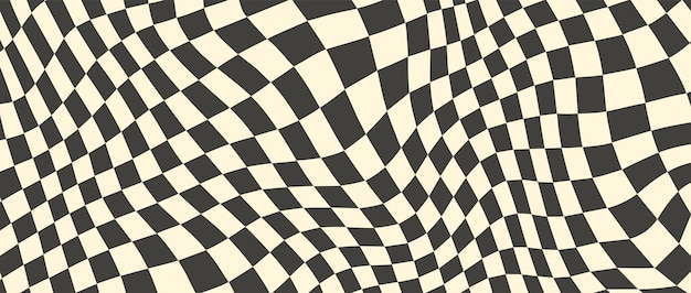 Vector trippy checkerboard background retro psychedelic checkered wallpaper wavy groovy chessboard