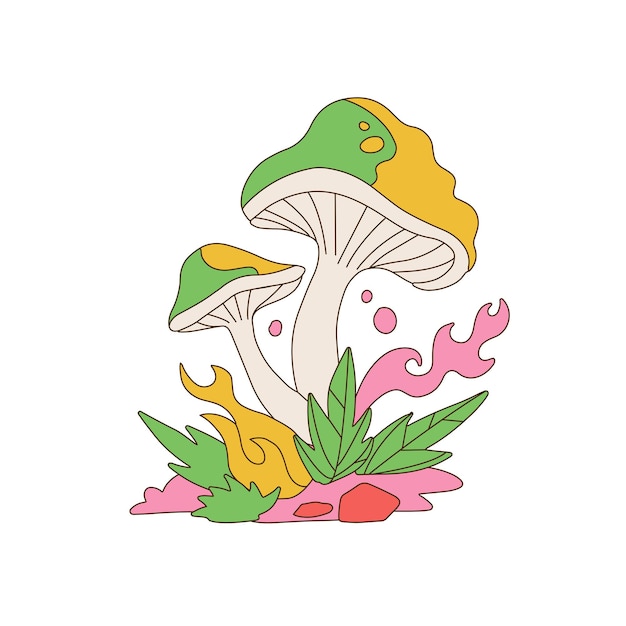 Trippy mushrooms in the retro style of the s psychedelic abstract fungus hippie vibe isolated concep