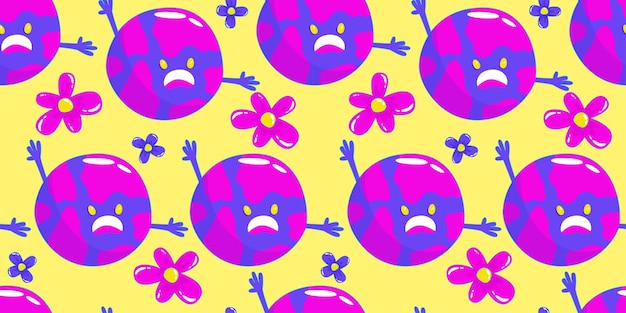 Vector trippy psychedelic aesthetic y2k seamless pattern. trippy smile retro pop funny cartoon character.