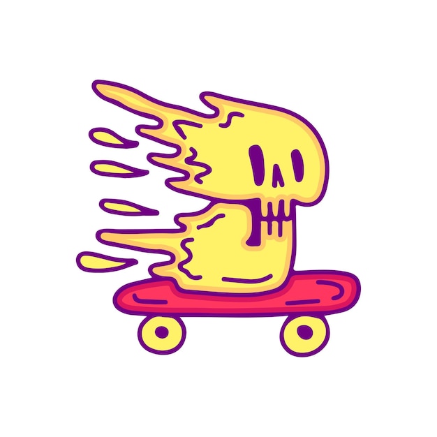 Vector trippy skeleton skateboarding cartoon, illustration for t-shirt, sticker.