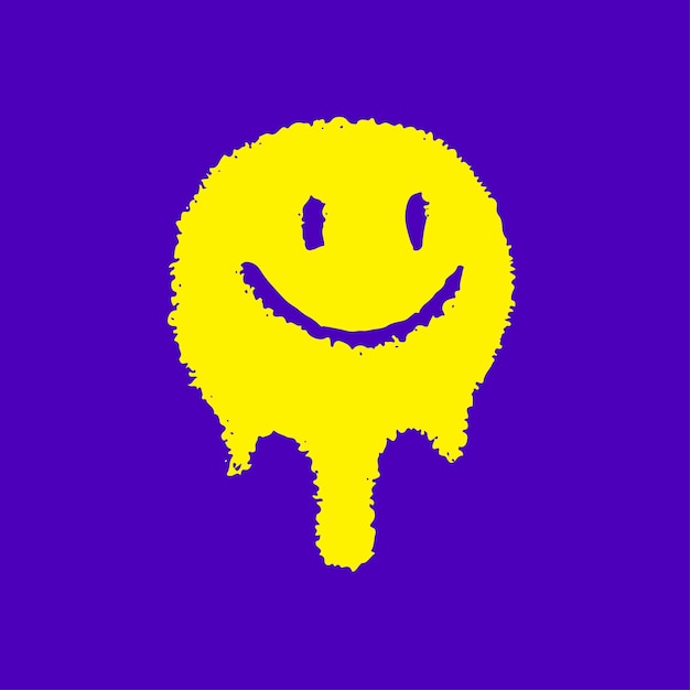 Faccina emoji con sorriso trippy, illustrazione per t-shirt, adesivi o articoli di abbigliamento.