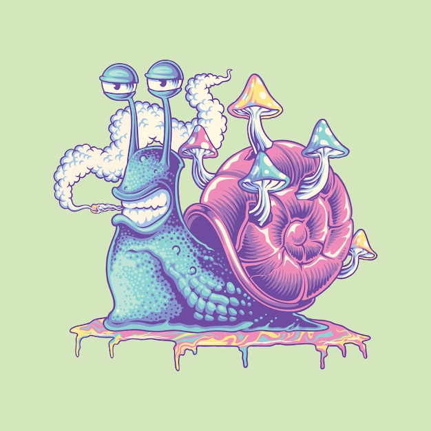 Trippy snail with mushroom illustration