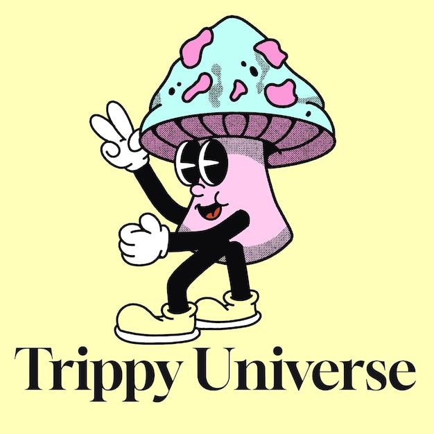 Trippy Universe With Mushroom Groovy 캐릭터 디자인