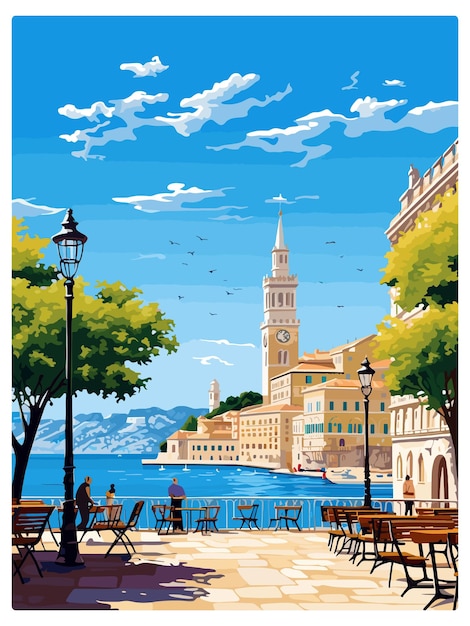 Vettore triste italia vintage poster di viaggio souvenir cartolina ritratto pittura wpa illustrazione