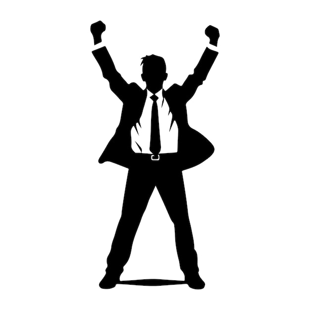 Triumphant businessman silhouette clipart black and white