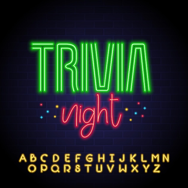 Trivia night letter with neon light vector illustration