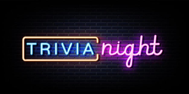 Vector trivia night neon sign on black wall