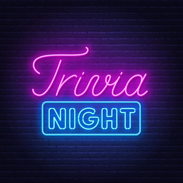 Trivia night insegna al neon su un muro di mattoni illustrazione dello sfondo