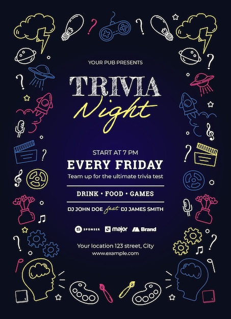 Vector trivia night pub quiz flyer