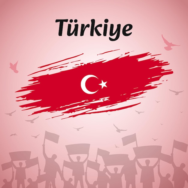 Trkiye National Day Celebration Patriotic Design with Flag Birds and Protestors