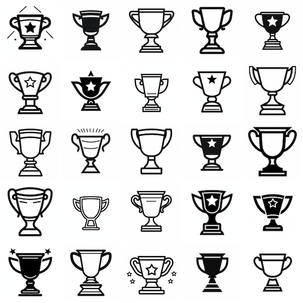 Trofee Award Icon Set zwarte omtrek