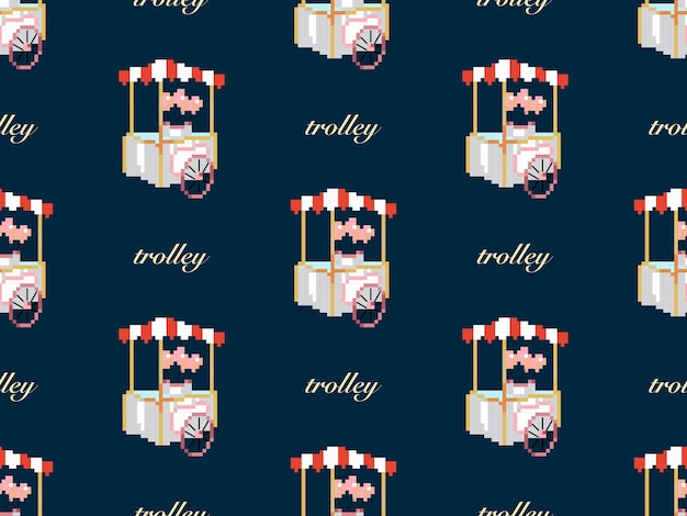 Trolley cartoon character seamless pattern on blue background pixel style