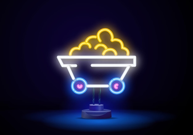 Vector trolley in a mine neon icon elements of web set simple icon for websites web design mobile app info graphics