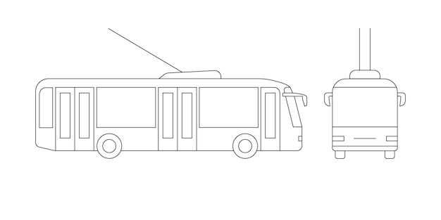 ベクトル 都市公共交通機関のモデルの移動のためのトロリーバス 配色ラインアイコン 乗客輸送
