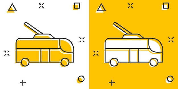 만화 스타일 트롤리 버스 아이콘 격리 된 흰색 배경에 트롤리 버스 만화 벡터 일러스트 레이 션 Autobus 차량 스플래시 효과 비즈니스 개념