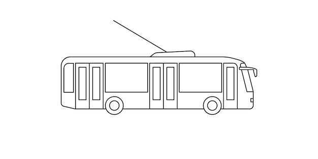 Filobus che si muove intorno alla città modello di trasporto pubblico linea di colorazione icona trasporto vettore laterale