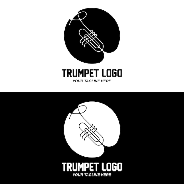 Trompet logo ontwerp genereren melodie muziekinstrument vector schets illustratie