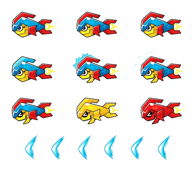 Trooper Fish Robot Enemy Game Sprites