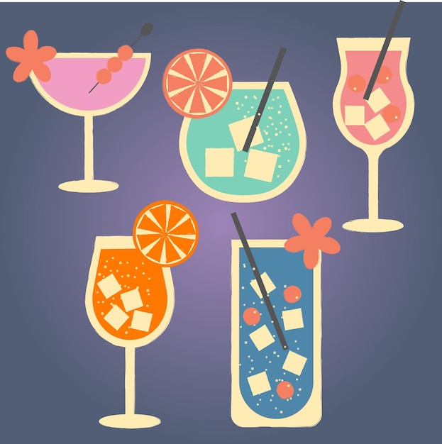tropcial cocktail collection geometric retro summer party cocktail set cocktail menu