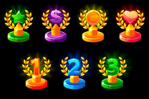 Vector trophies different colored.