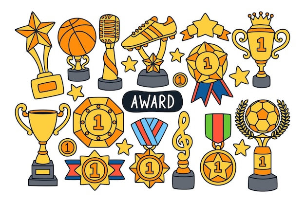 Vector trophy and award doodle illustration isolated background